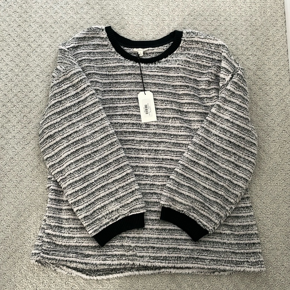 Cotton Bleu black and white striped oversized fleece top, size large. NWT